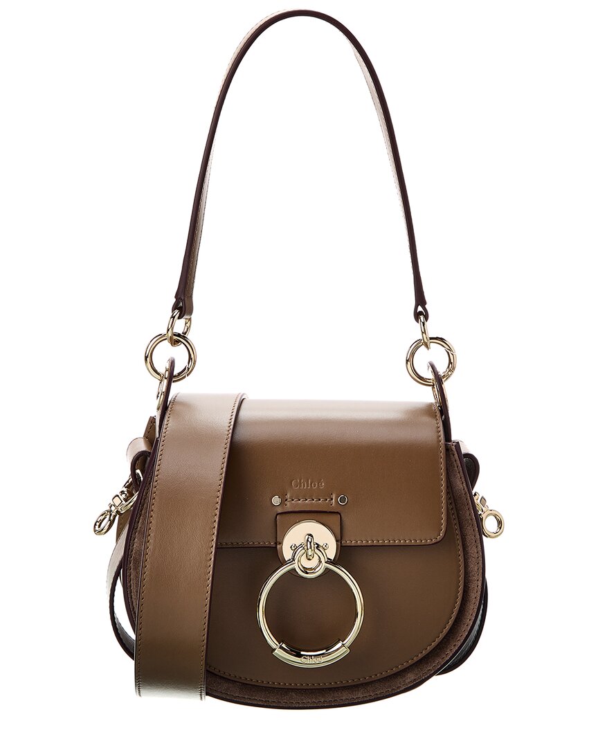 Shop Chloé Tess Small Leather & Suede Shoulder Bag In Brown