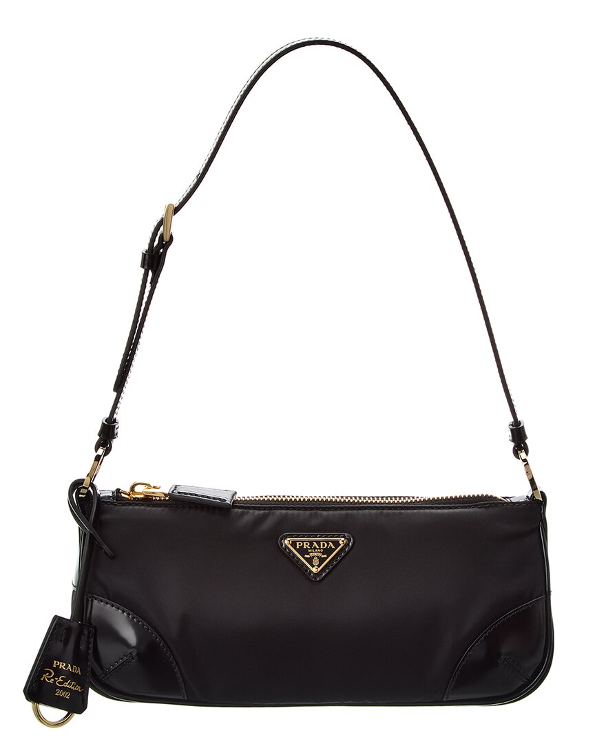 Shop Prada Re-edition Nylon & Leather Shoulder Bag In Black