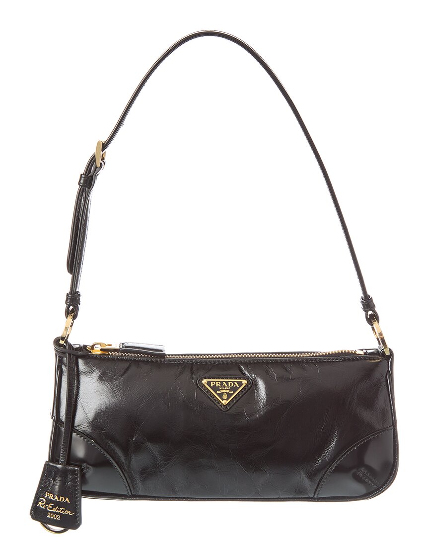 Prada Re-edition 2002 Small Leather Shoulder Bag In Black