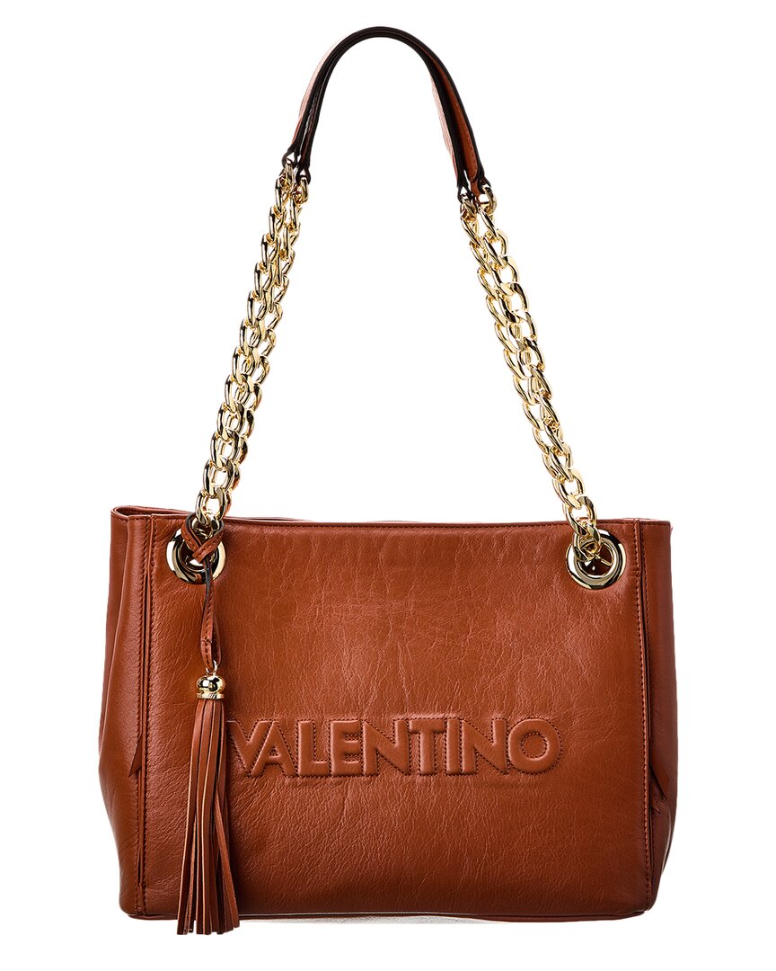 Shop Valentino By Mario Valentino Luisa Embossed Leather Shoulder Bag In Brown