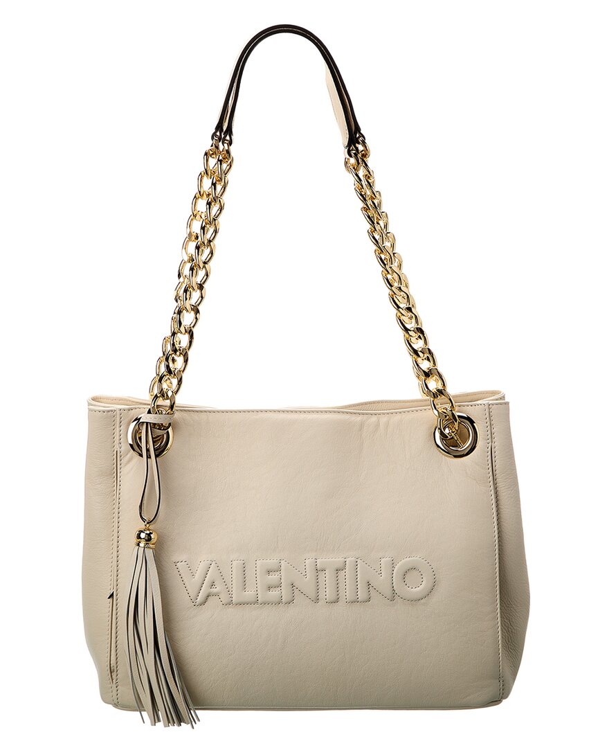 Shop Valentino By Mario Valentino Luisa Embossed Leather Shoulder Bag In White