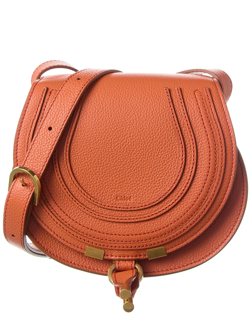 Shop Chloé Marcie Small Leather Saddle Bag In Orange