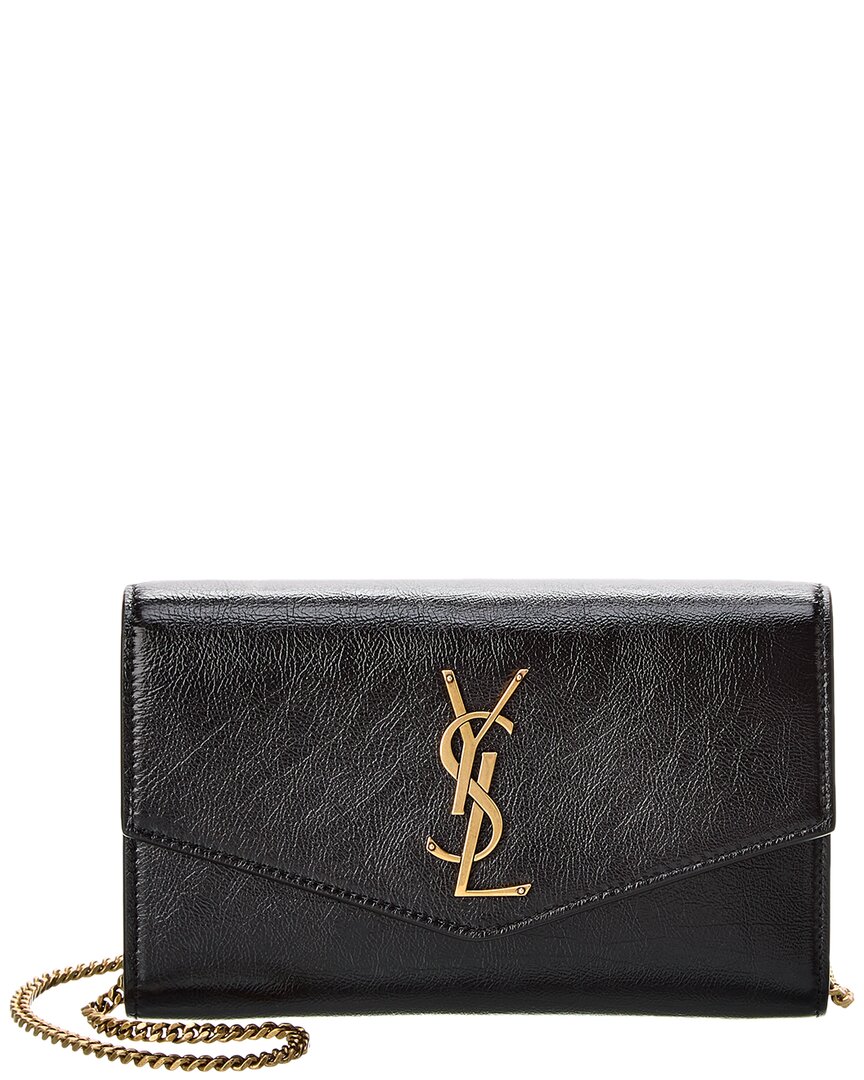 Saint Laurent Uptown Leather Wallet On Chain In Black