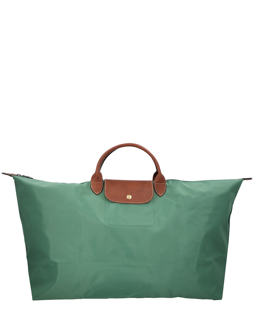 Shop Longchamp Le Pliage Original Medium Canvas & Leather Tote Travel Bag In Green