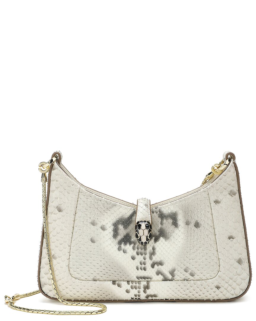 Shop Tiffany & Fred Paris Snake-embossed Leather Shoulder Bag In White