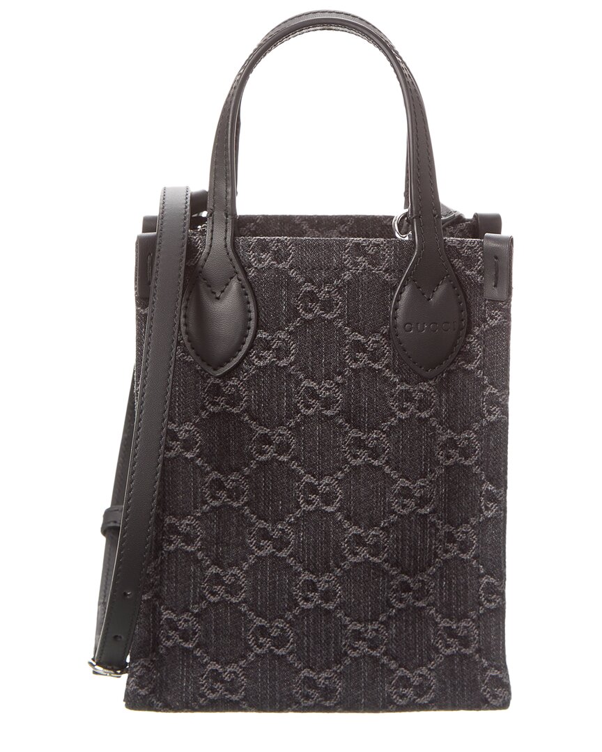 Gucci Ophidia Mini Gg Denim & Leather Shoulder Bag In Black
