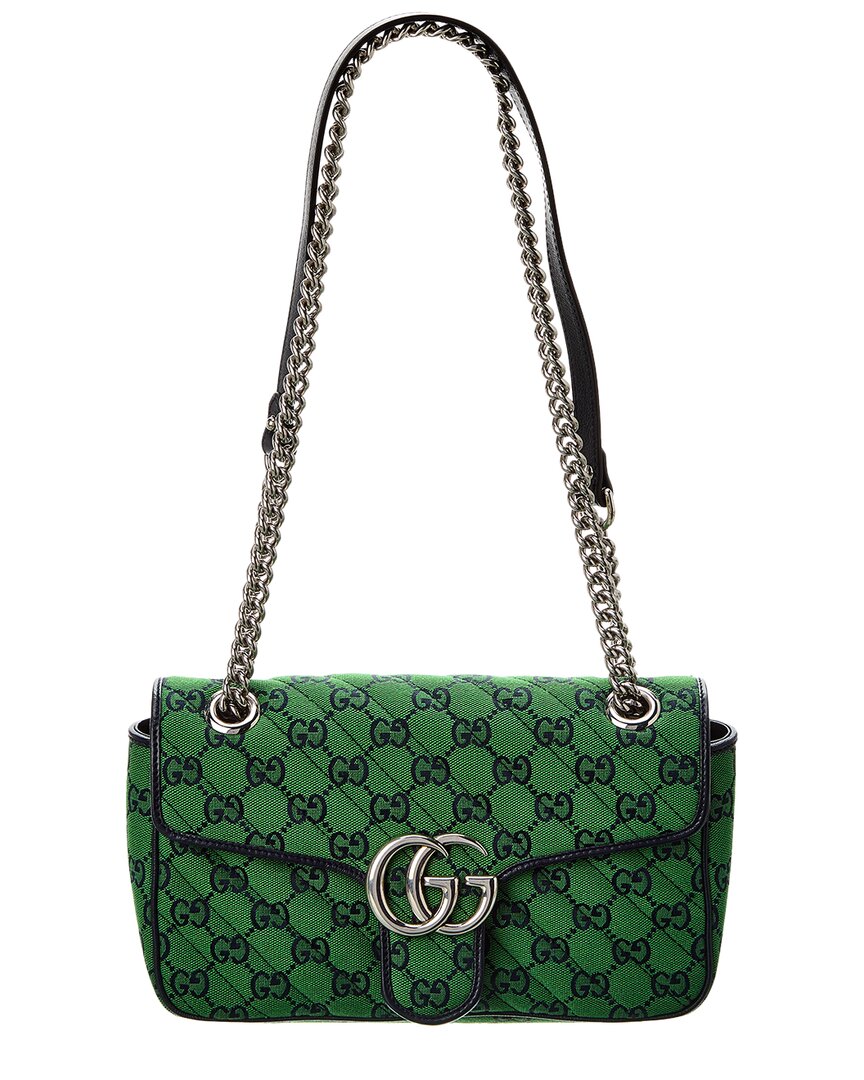 Shop Gucci Gg Marmont Small Gg Canvas & Leather Shoulder Bag In Blue