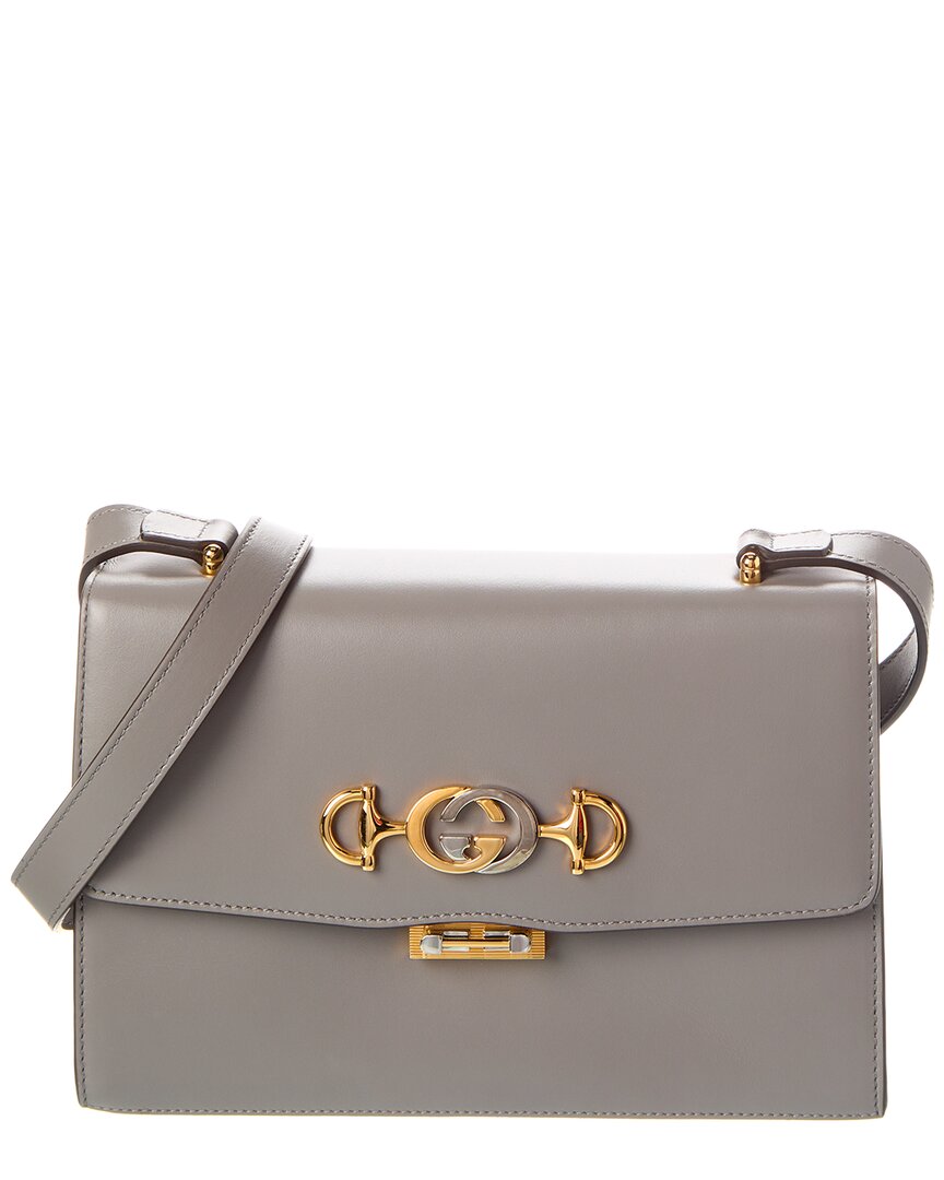 Shop Gucci Zumi Small Leather Shoulder Bag In Grey