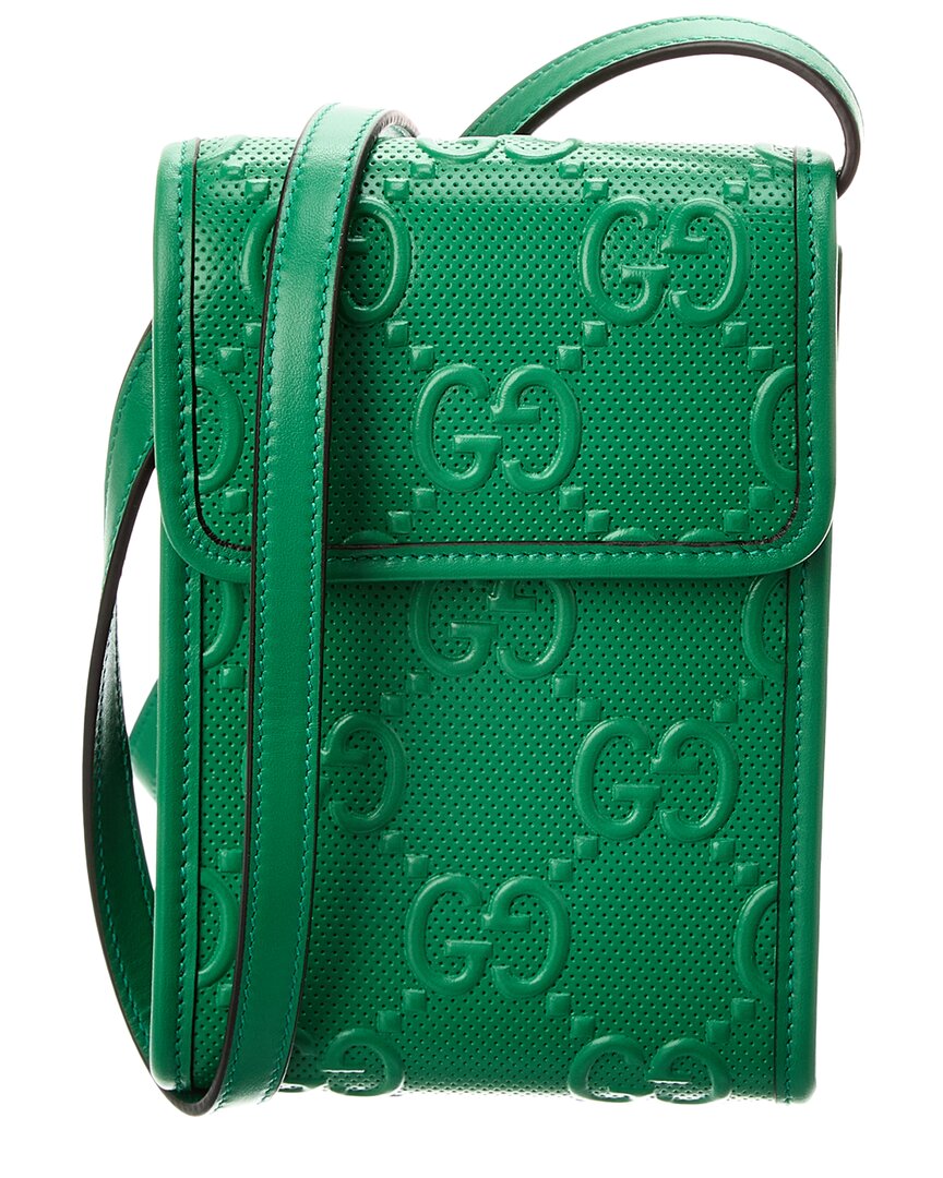 Gucci Gg Embossed Leather Crossbody In Green