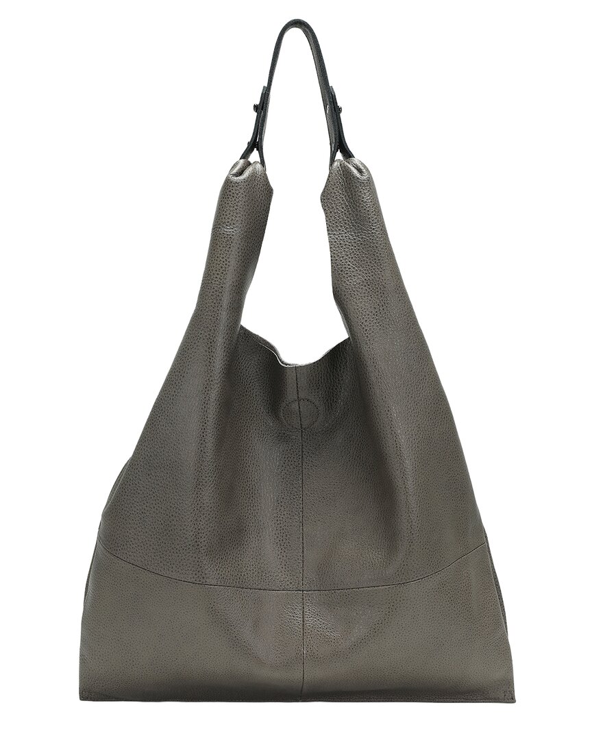 Tiffany & Fred Paris Full-grain Leather Hobo Tote In Grey