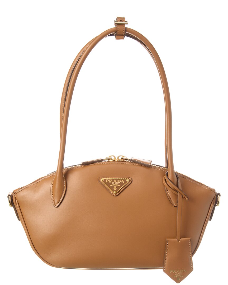 Shop Prada Small Leather Handbag In Brown