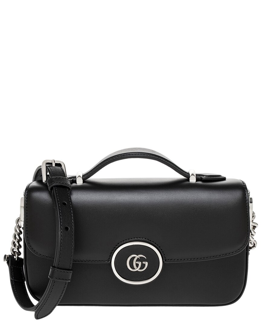 Shop Gucci Petite Mini Gg Leather Shoulder Bag In Black