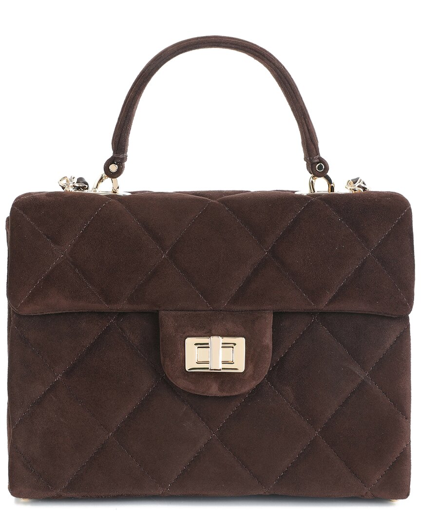 Tiffany & Fred Paris Quilted Suede Satchel In Brown