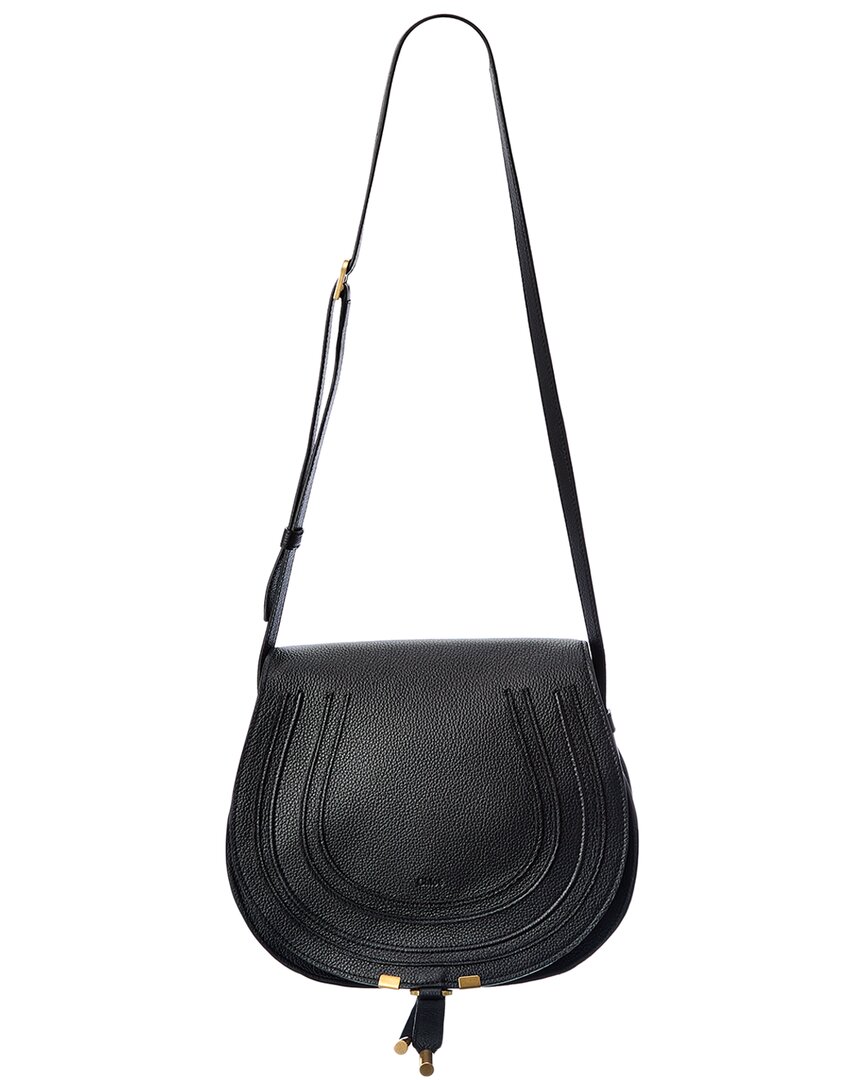 Shop Chloé Marcie Medium Leather Saddle Bag In Black