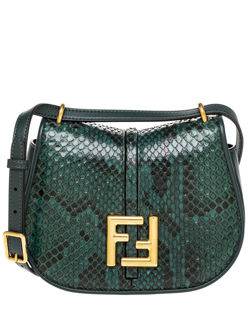 Shop Fendi C'mon Mini Python Bag In Green