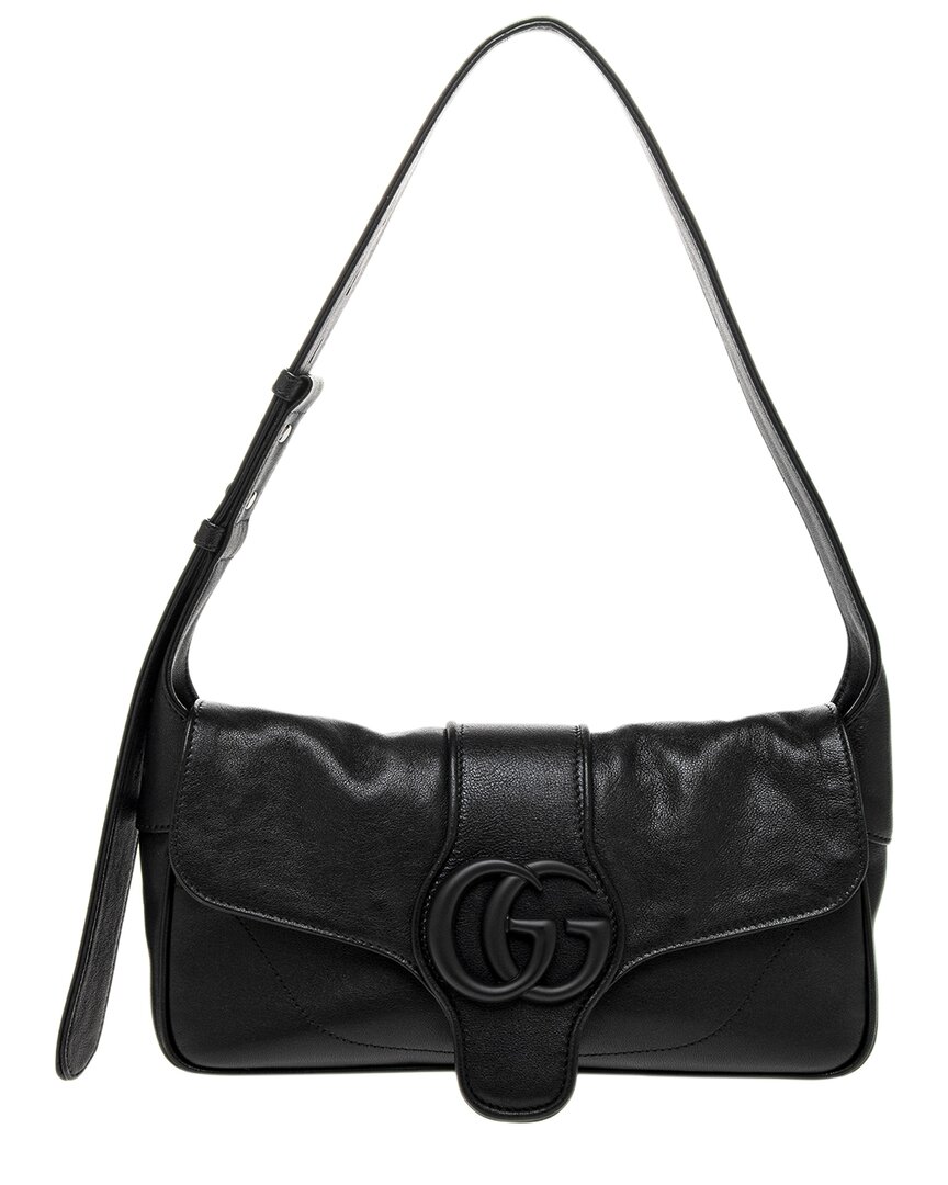 Shop Gucci Small Aphrodite Small Leather Shoulder Bag In Black