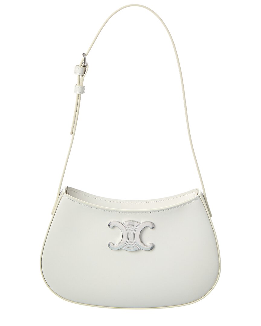 Celine Tilly Medium Leather Shoulder Bag In White
