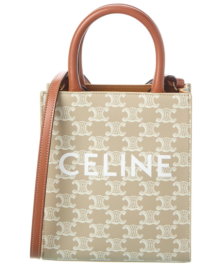 Shop Celine Vertical Cabas Mini Canvas & Leather Shoulder Bag In Beige