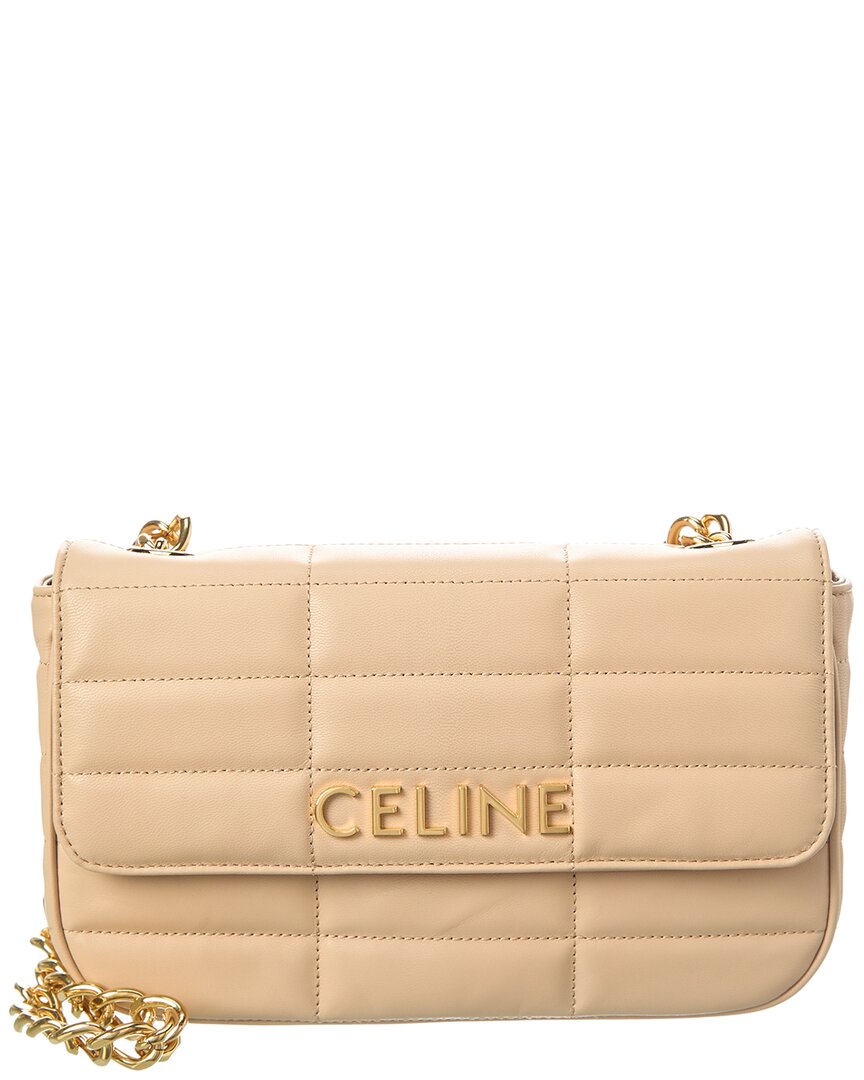 Shop Celine Tabou Leather Shoulder Bag In Beige