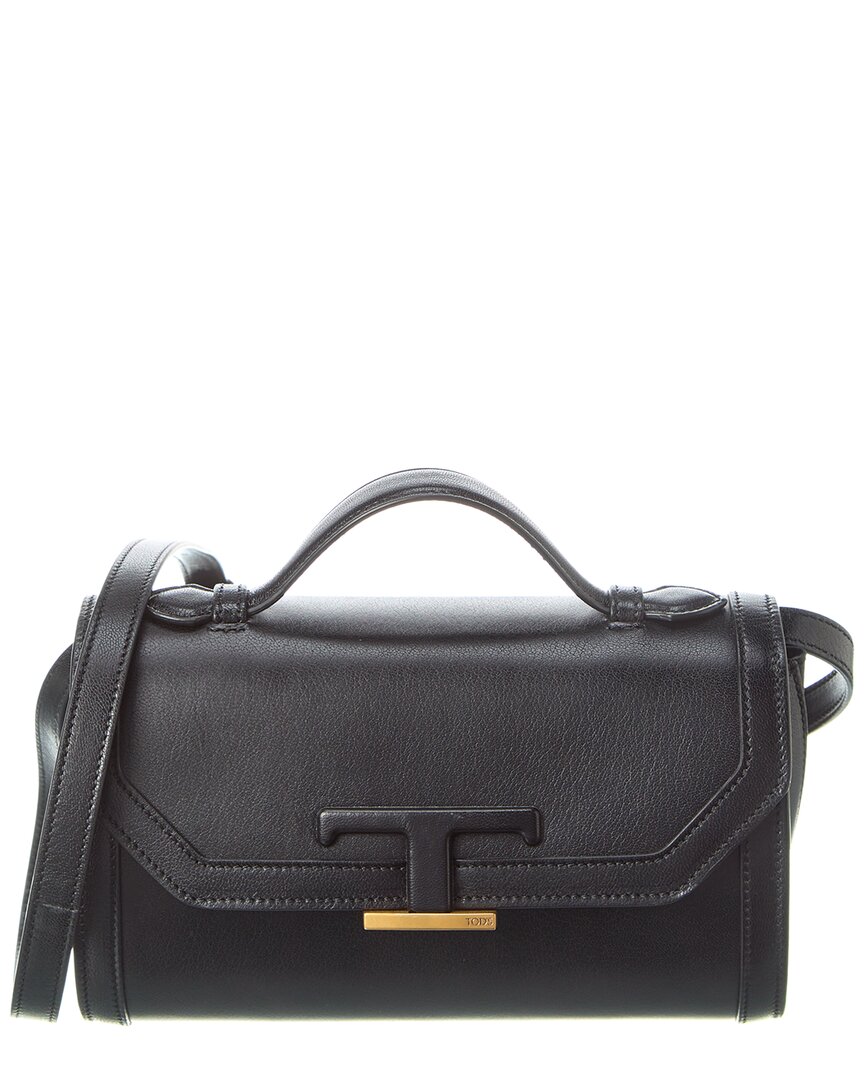 Tod's T Logo Leather Shoulder Bag In Black