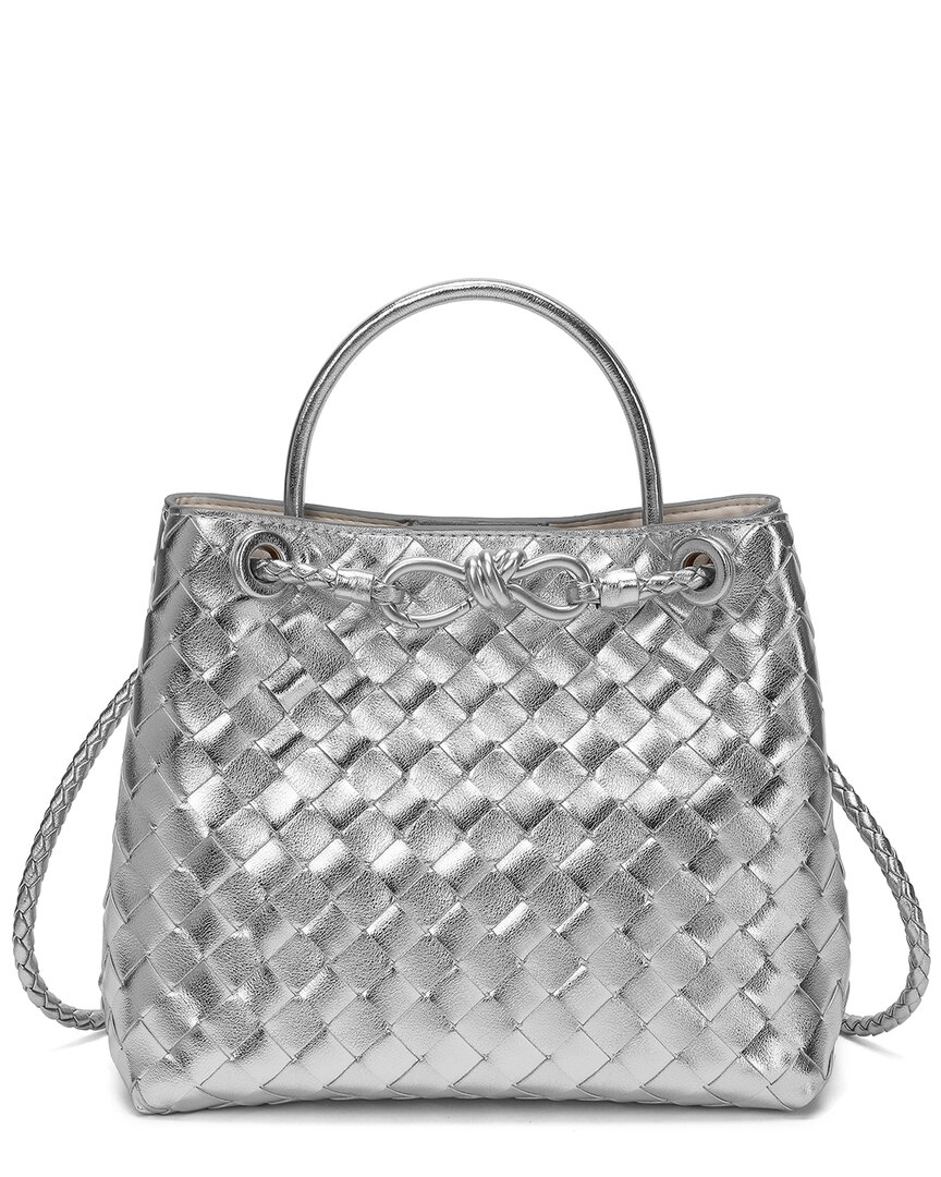 Tiffany & Fred Paris Woven Leather Top Handle Shoulder Bag In Grey