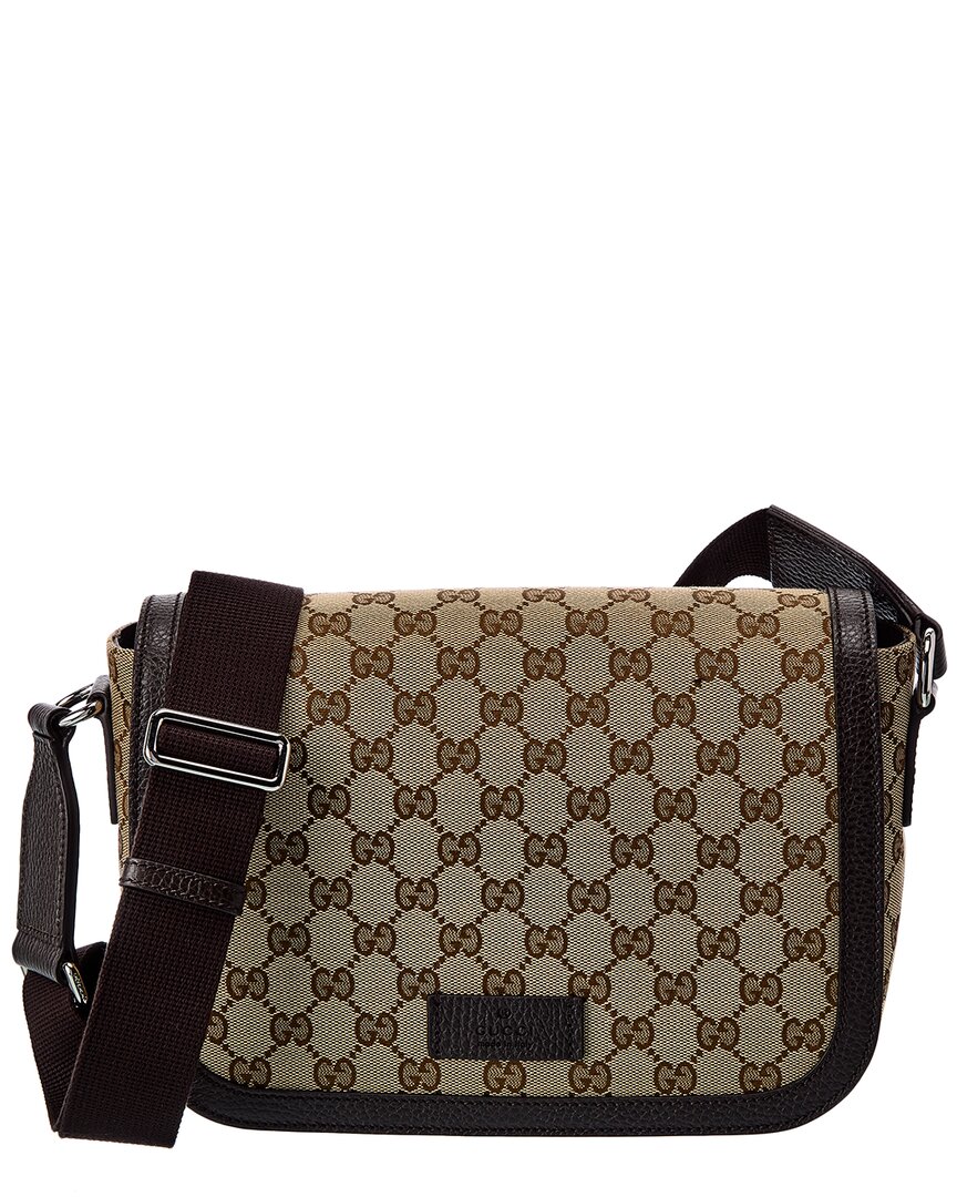 Shop Gucci Gg Canvas & Leather Shoulder Bag In Beige