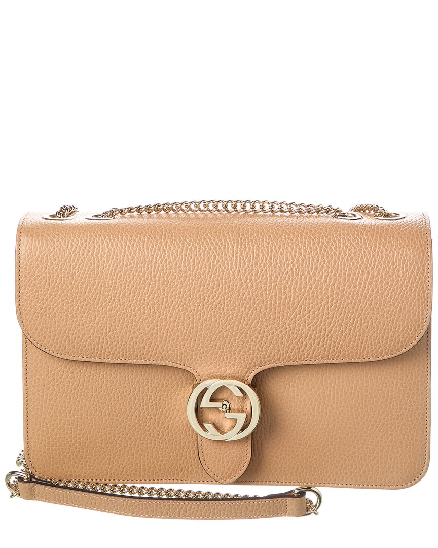 Shop Gucci Interlocking G Leather Shoulder Bag In Brown