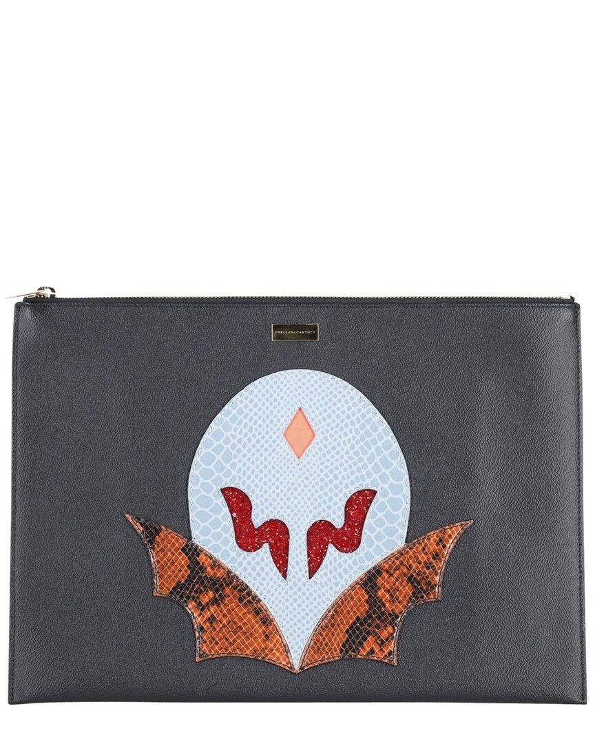 Stella Mccartney Black Faux Leather Super Hero Applique Zip Clutch (authentic  Pre-loved)