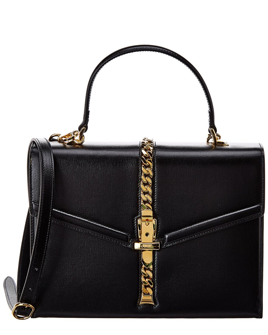 Shop Gucci Sylvie 1969 Small Leather Shoulder Bag In Black