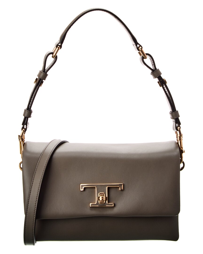 Shop Tod's T Timeless Mini Leather Shoulder Bag In Grey