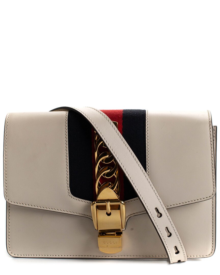 Gucci White Leather Sylvie Belt Bag (authentic ) In Black