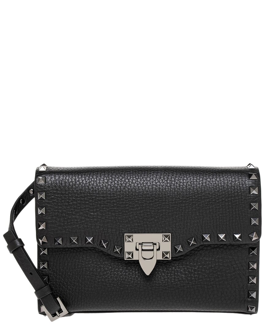 Valentino Rockstud Small Grainy Leather Crossbody In Black