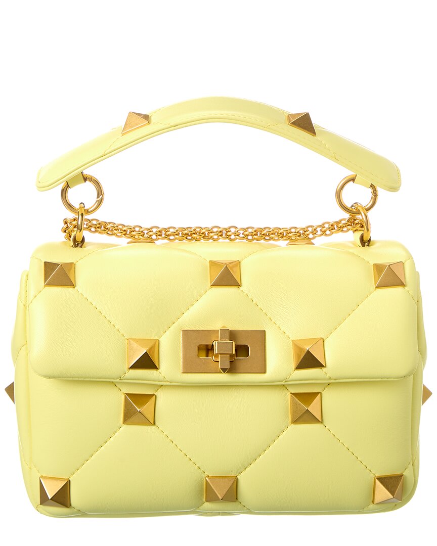 Valentino Roman Stud Medium Leather Shoulder Bag In Yellow