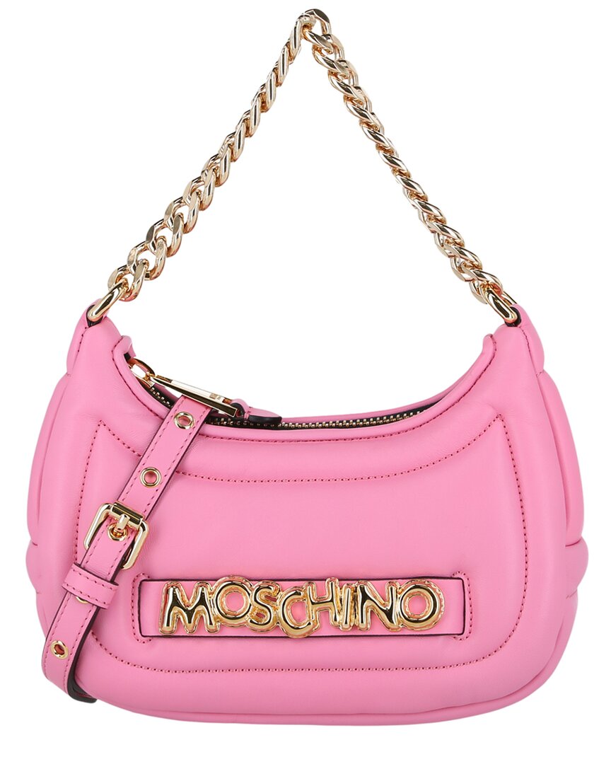 Moschino Logo Chain-linked Leather Shoulder Bag In Pink