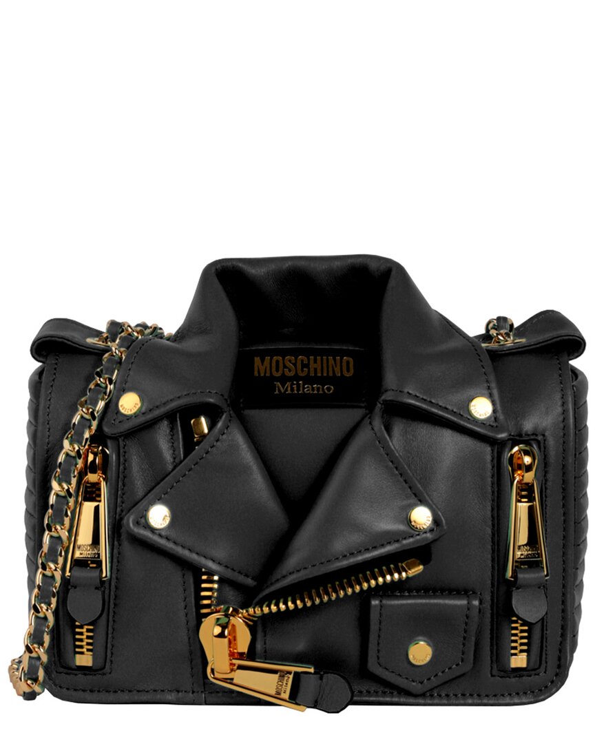 Moschino Biker Jacket Mini Leather Shoulder Bag In Black