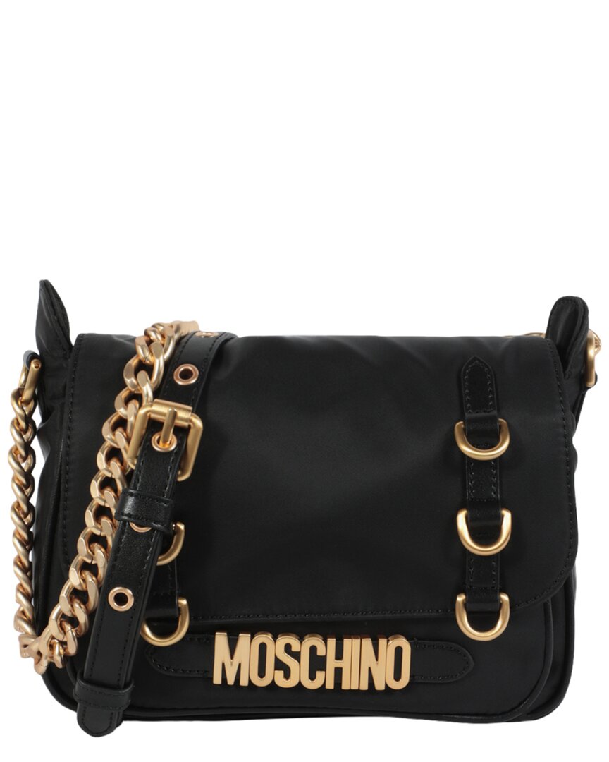 Moschino Logo Chain-link Shoulder Bag In Black