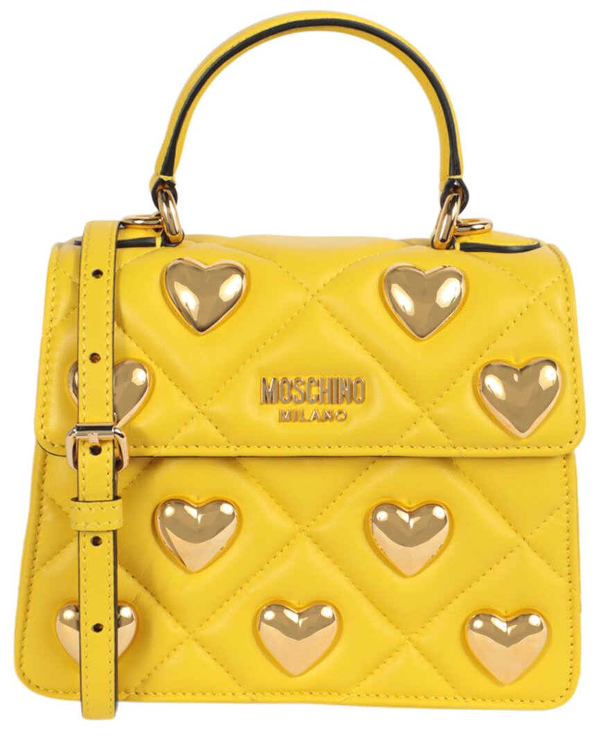 Moschino Heart Studs Quilted Leather Shoulder Bag In Yellow