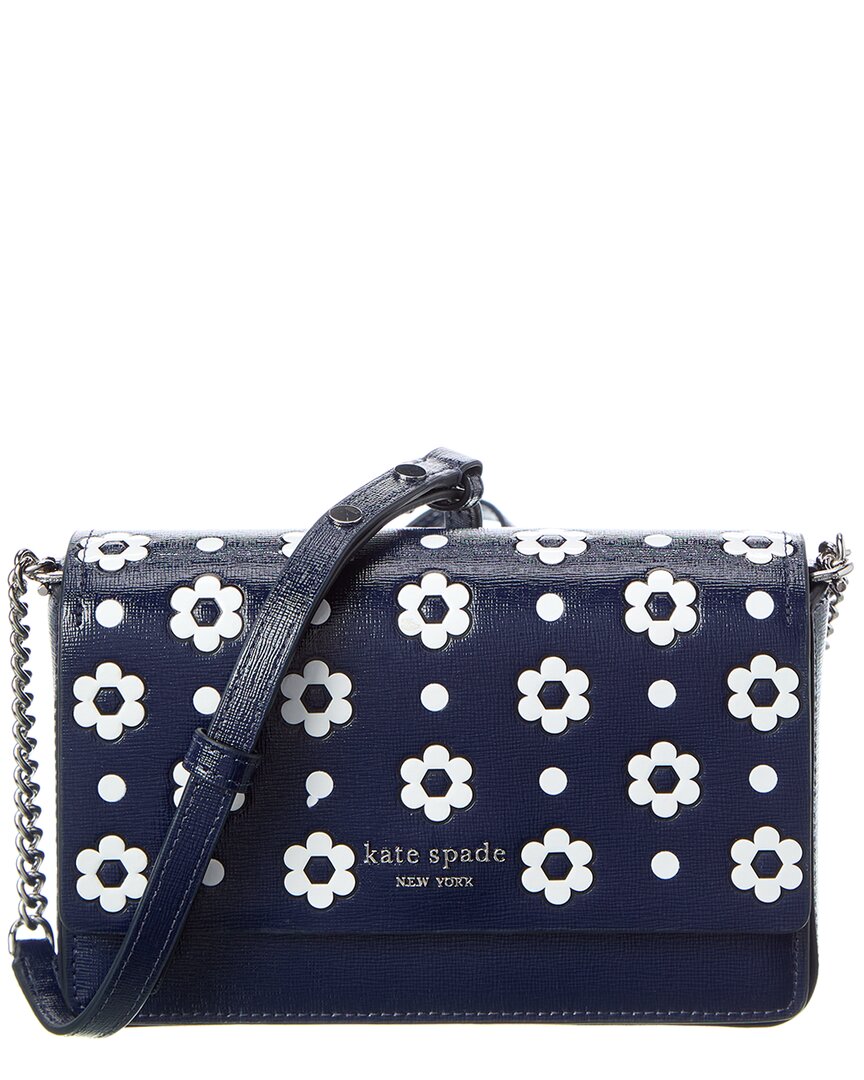 Kate Spade New York Morgan Daisy Dot Embossed Saffiano Leather Flap Chain  Wallet In Blue