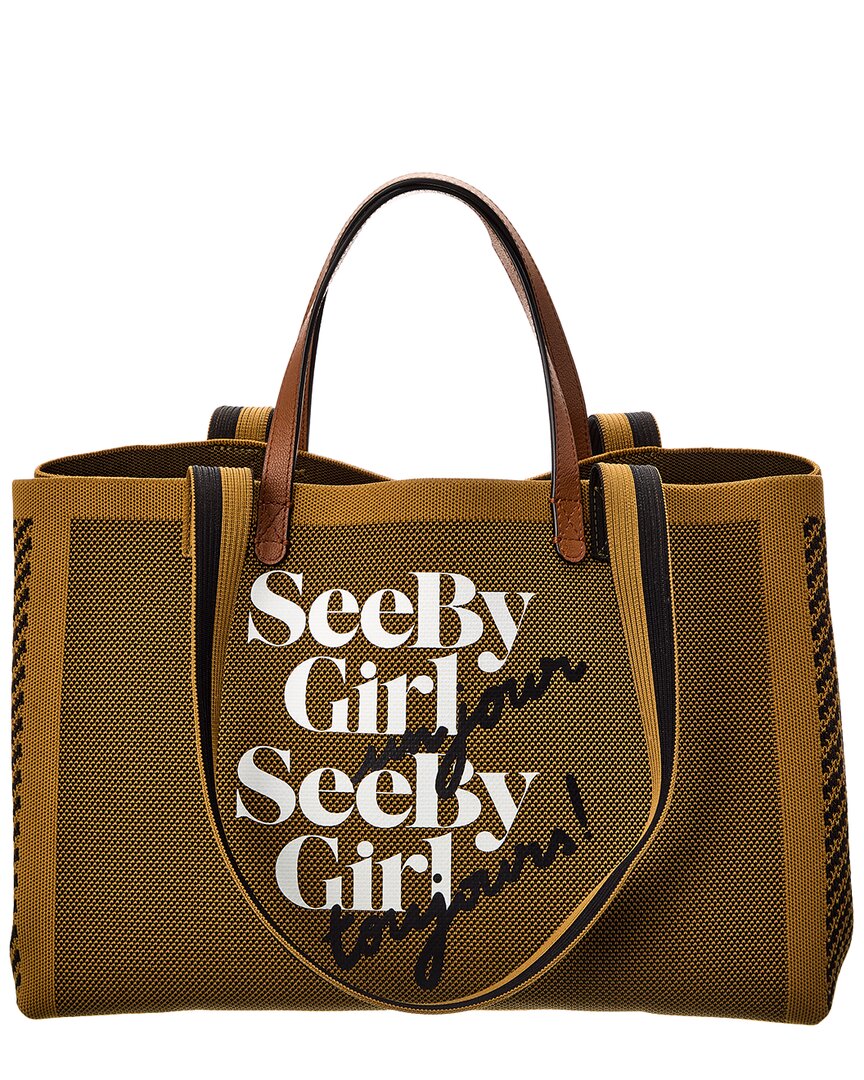 See By Chloé See By Chloe Womens Olive Logo-pattern Woven Tote Bag In Brown