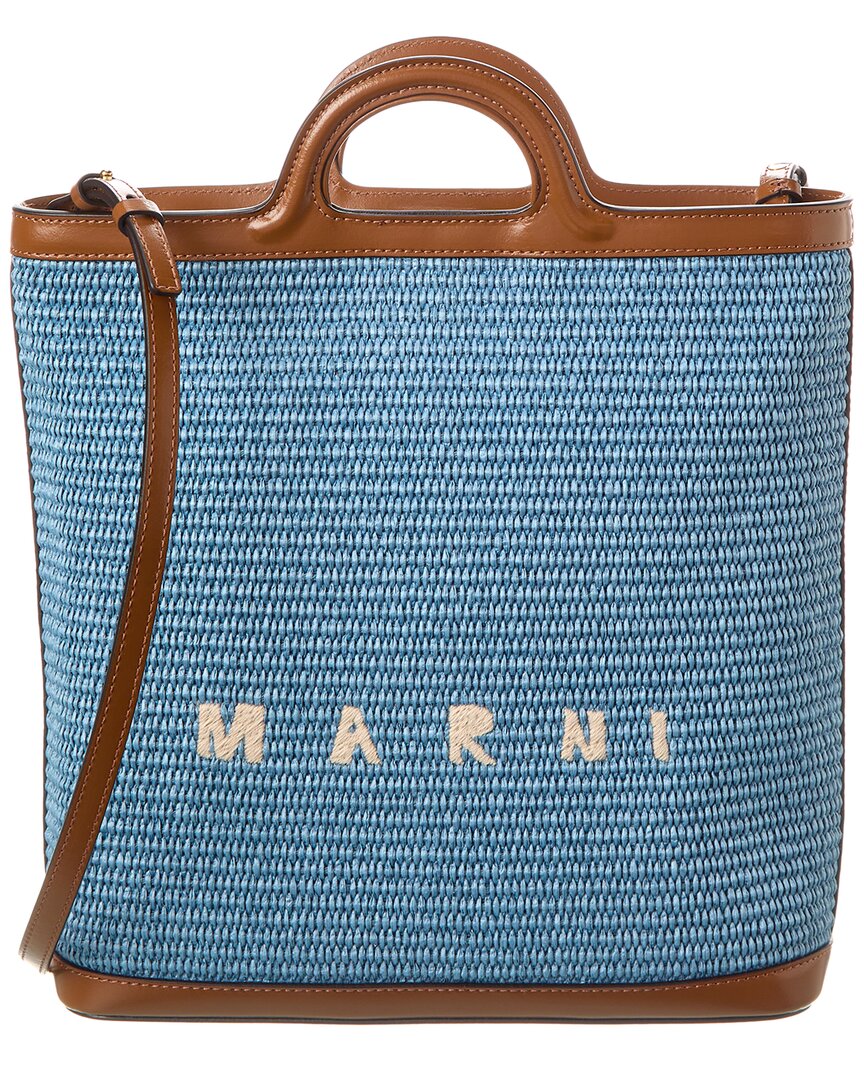 Marni Tropicalia Straw Tote Bag In Blue