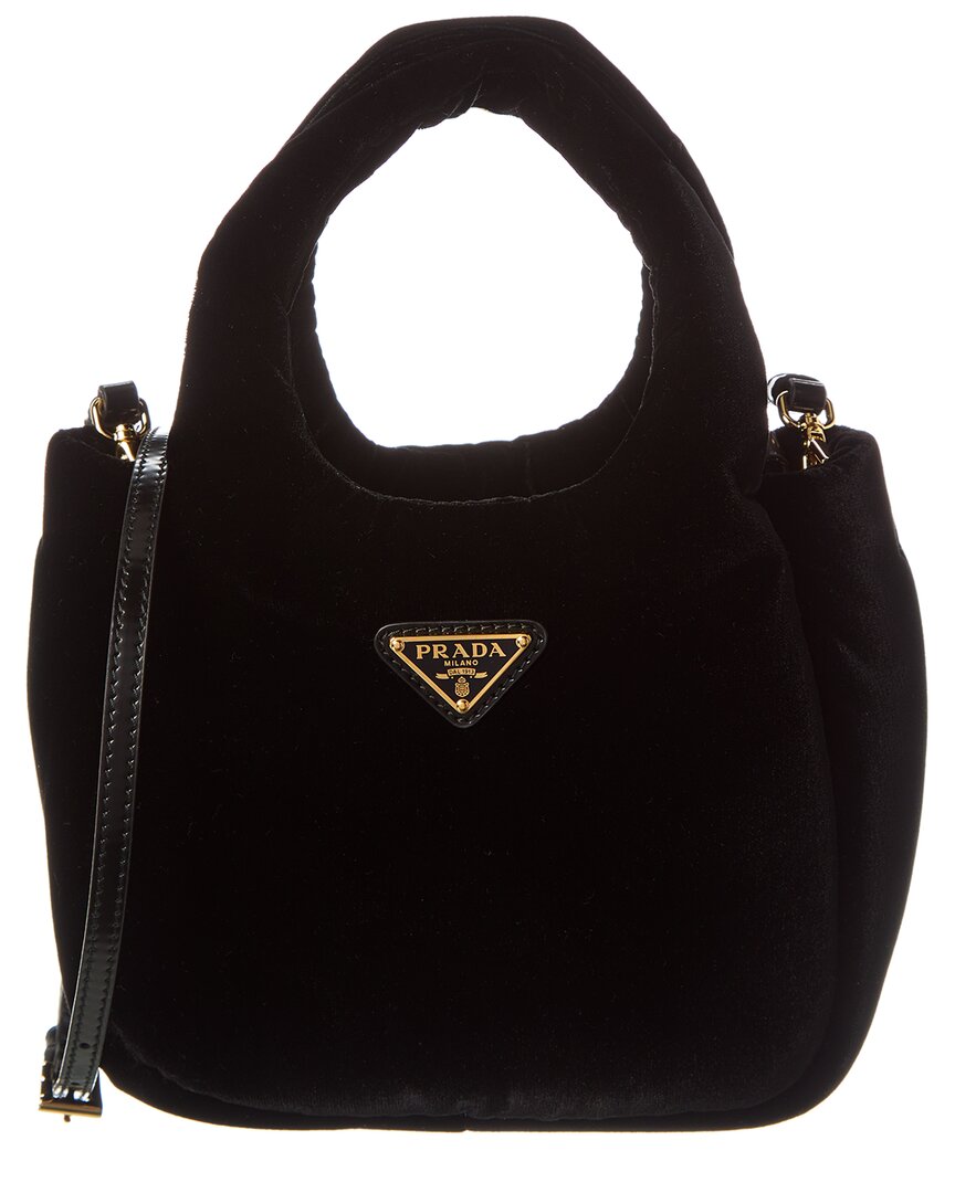 Prada Mini Padded Velvet Tote In Black