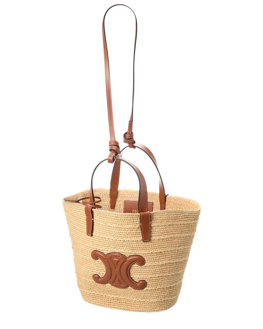 Shop Celine Teen Supple Classic Panier Raffia & Leather Tote In Brown