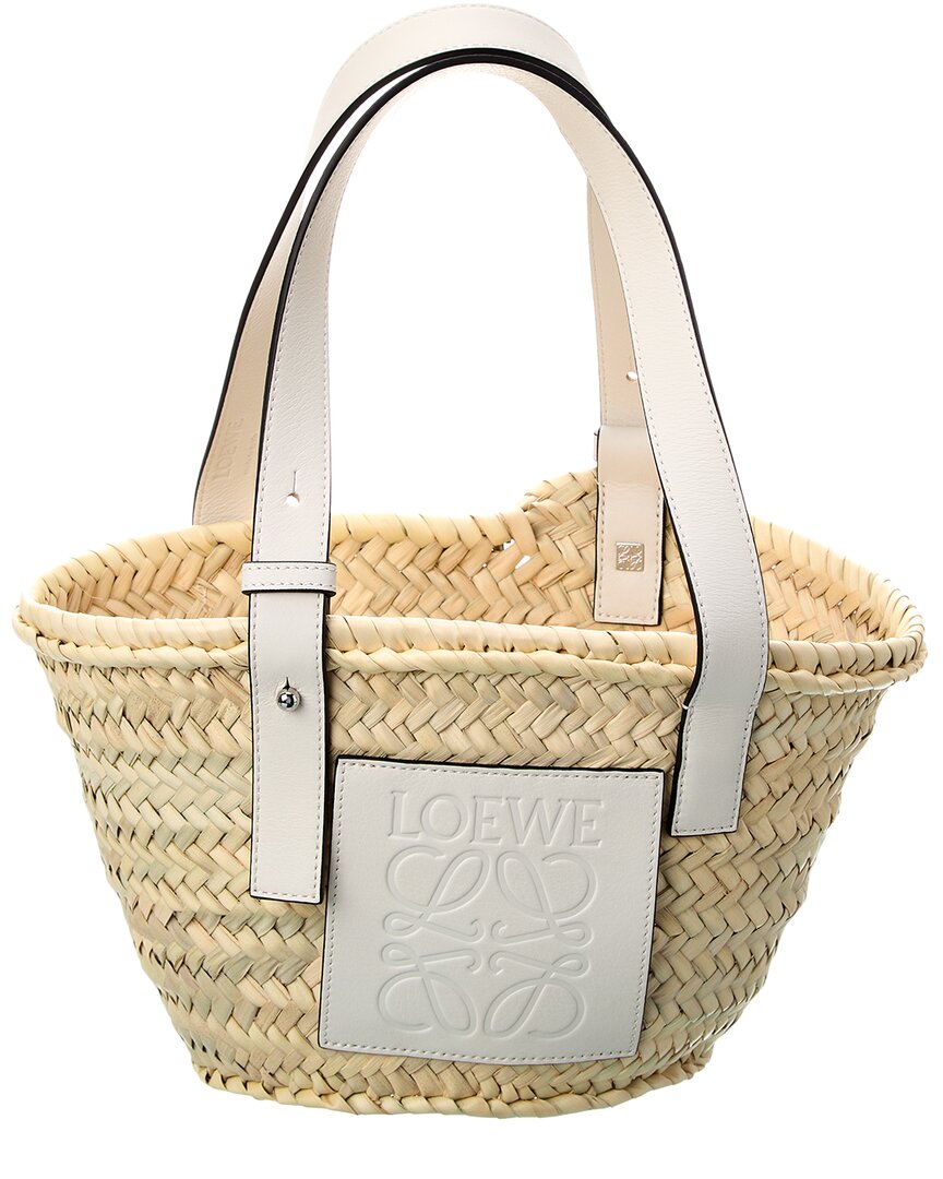 Loewe Small Leather-trimmed Basket Tote In White