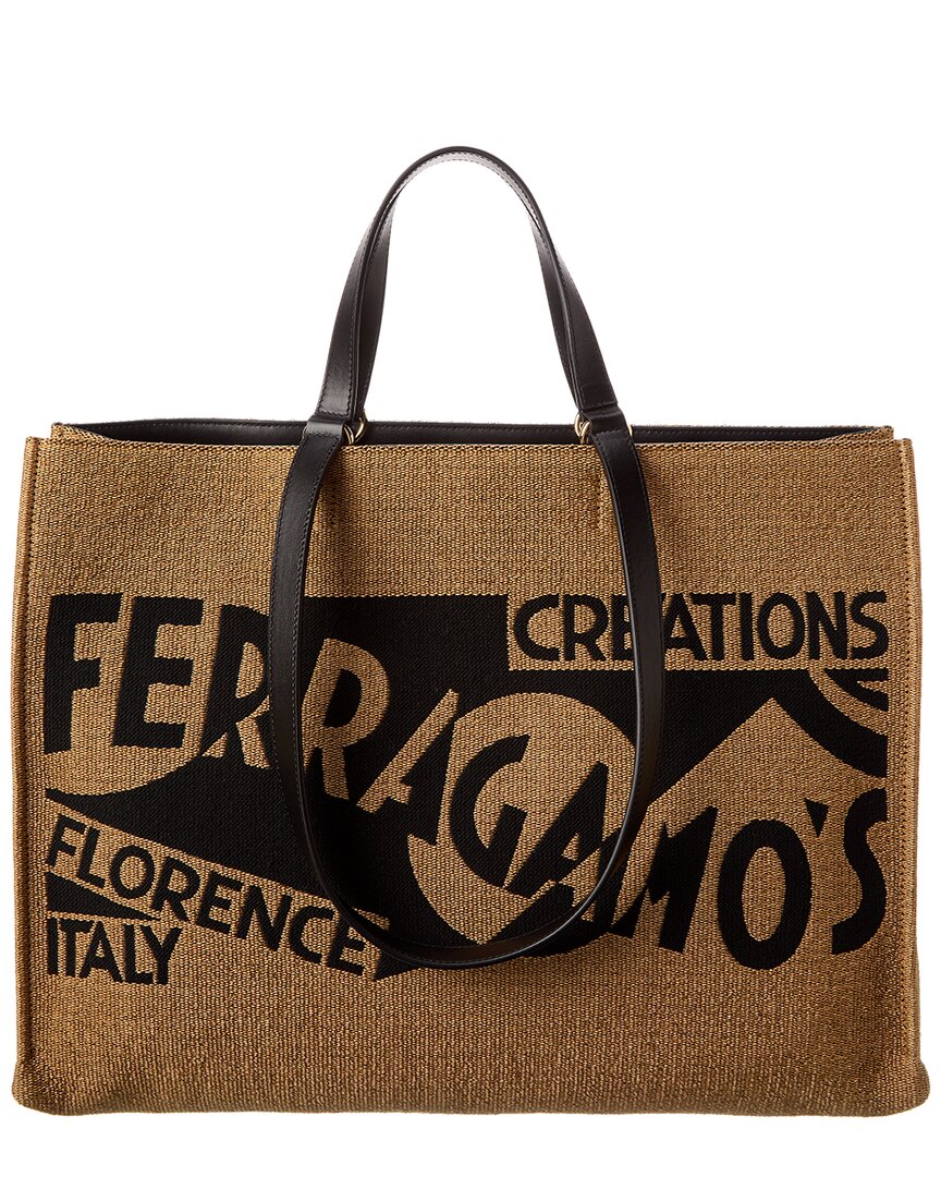 Shop Ferragamo Logo Large Canvas & Leather Tote In Black