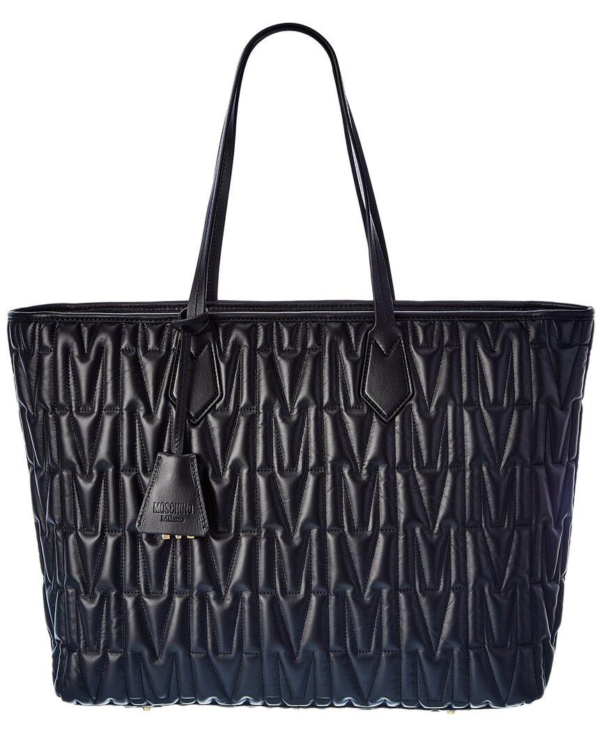 Shop Moschino Logo Leather Tote