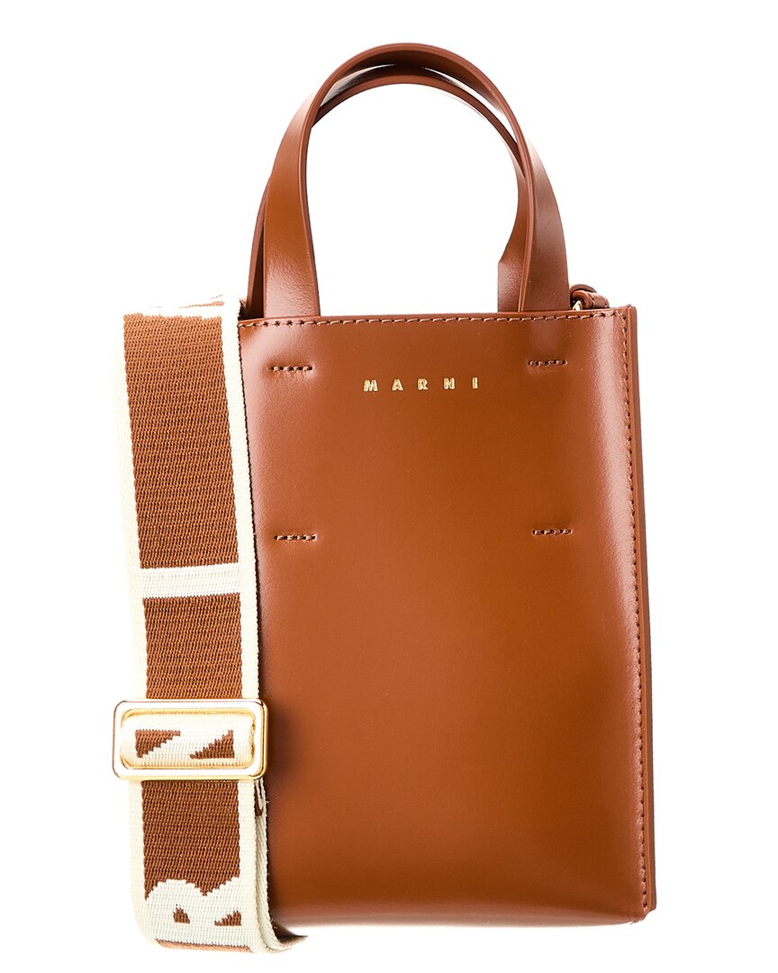 Marni Museo Nano Leather Tote In Brown