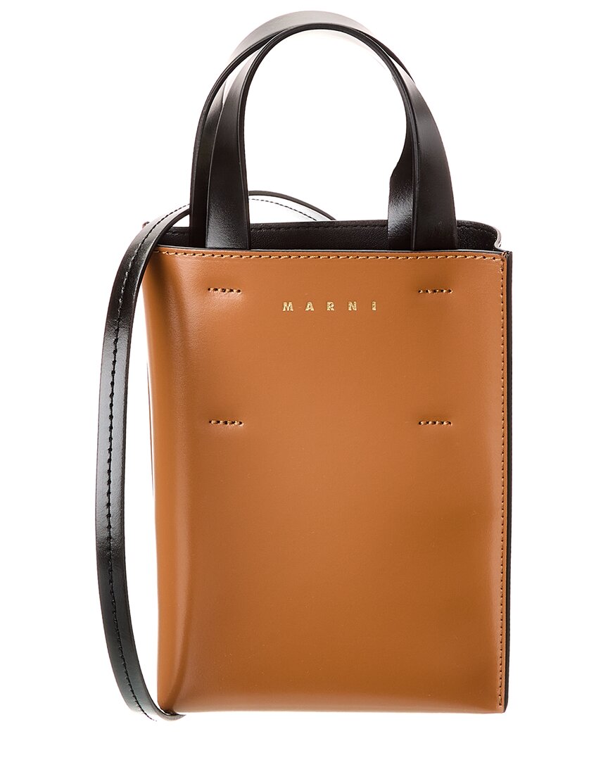 Marni Museo Nano Leather Tote In Brown