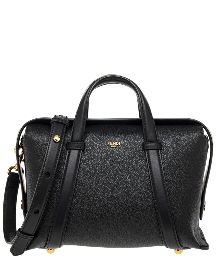 Shop Fendi Boston 365 Leather Bag In Black