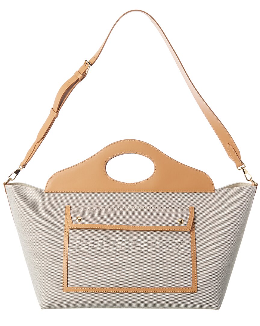 Burberry Canvas & Leather Pocket Tote In Brown