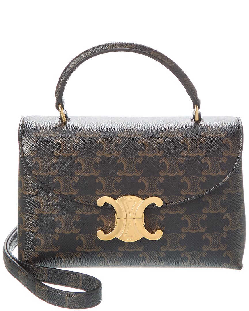 Celine Nino Medium Triomphe Coated Canvas & Leather Shoulder Bag In Brown